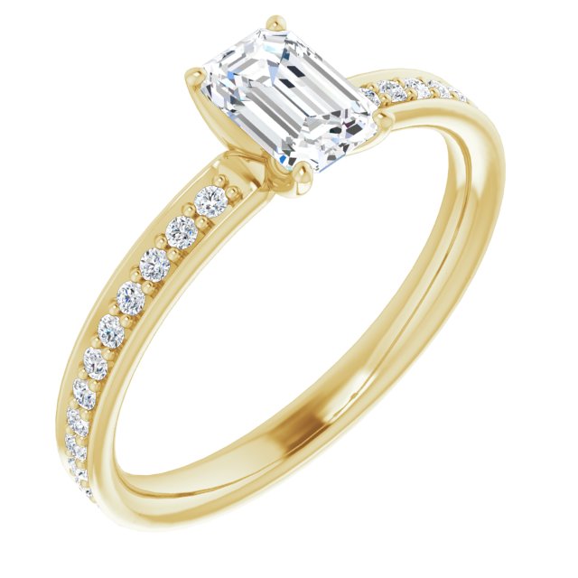 10K Yellow Gold Customizable Classic Prong-set Emerald/Radiant Cut Design with Shared Prong Band