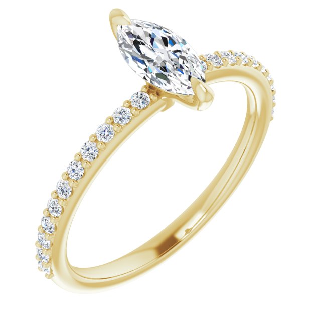 10K Yellow Gold Customizable Marquise Cut Style with Delicate Pavé Band
