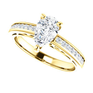 Cubic Zirconia Engagement Ring- The Jazmin Ella (Customizable Pear Cut with Three-sided Filigree and Channel Accents)