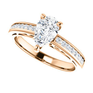 Cubic Zirconia Engagement Ring- The Jazmin Ella (Customizable Pear Cut with Three-sided Filigree and Channel Accents)