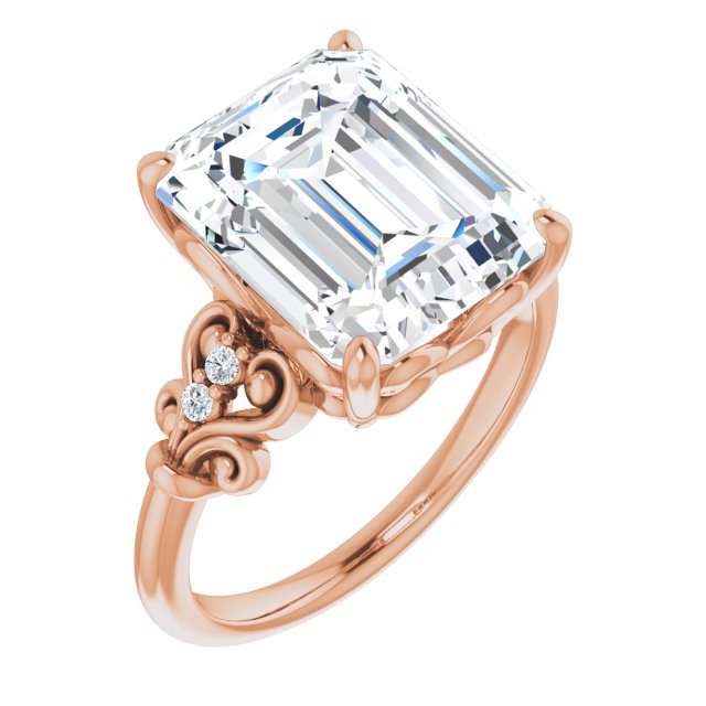 10K Rose Gold Customizable Vintage 5-stone Design with Emerald/Radiant Cut Center and Artistic Band Décor