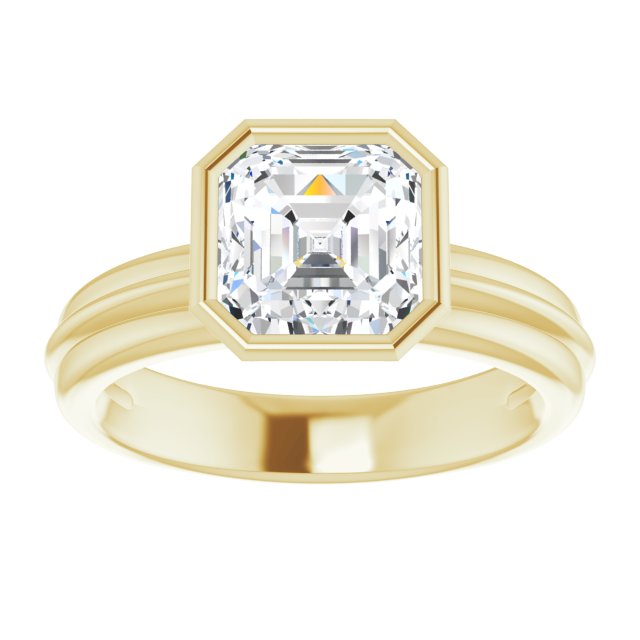 Cubic Zirconia Engagement Ring- The Aretha (Customizable Bezel-set Asscher Cut Solitaire with Grooved Band)