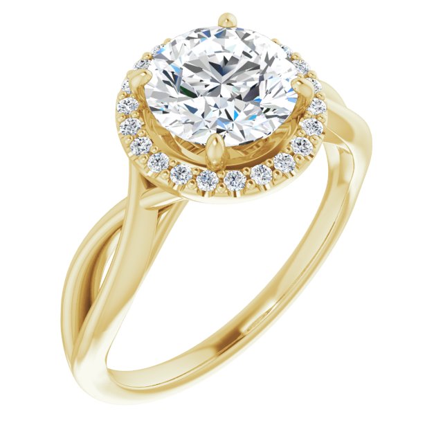 10K Yellow Gold Customizable Cathedral-Halo Round Cut Design with Twisting Split Band