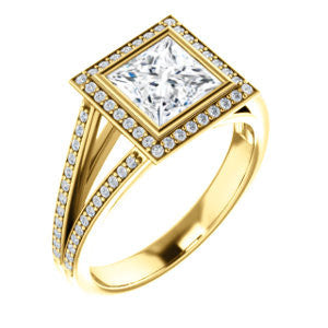 Cubic Zirconia Engagement Ring- The Kay Adaira (Customizable Bezel-set Princess Cut with Halo and Split-Pavé Band)