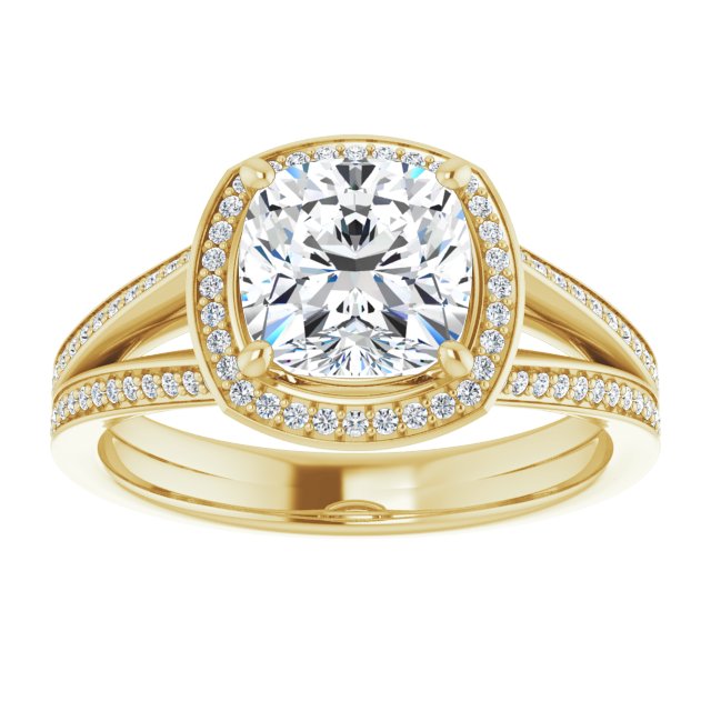 Cubic Zirconia Engagement Ring- The Carrie (Customizable Cushion Cut Design with Split-Band Shared Prong & Halo)