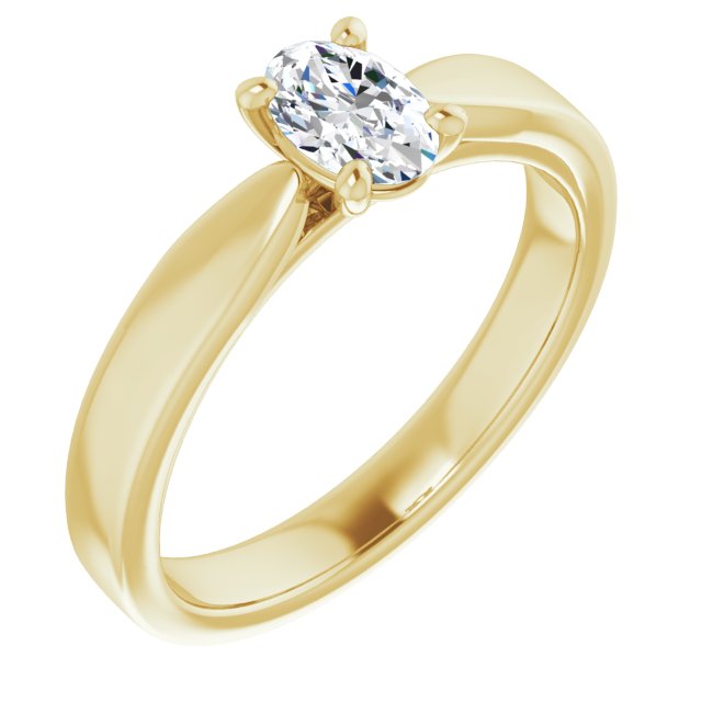 10K Yellow Gold Customizable Oval Cut Cathedral Solitaire with Wide Tapered Band