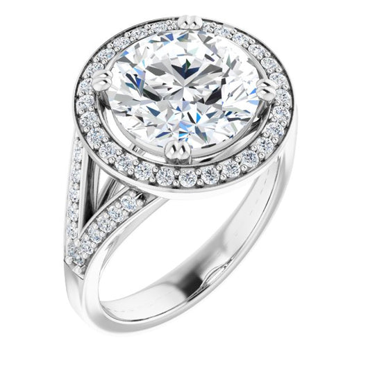 10K White Gold Customizable Cathedral-set Round Cut Style with Accented Split Band and Halo