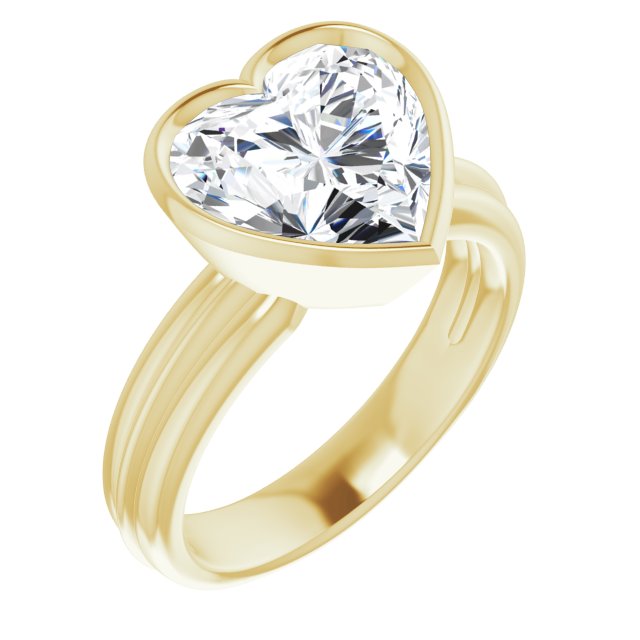 10K Yellow Gold Customizable Bezel-set Heart Cut Solitaire with Grooved Band