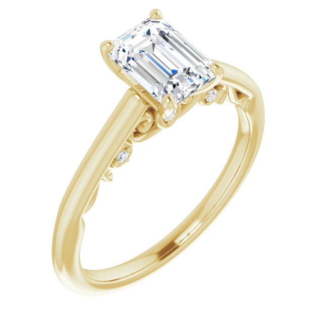 10K Yellow Gold Customizable Cathedral-set Emerald/Radiant Cut Style featuring Peekaboo Trellis Hidden Stones