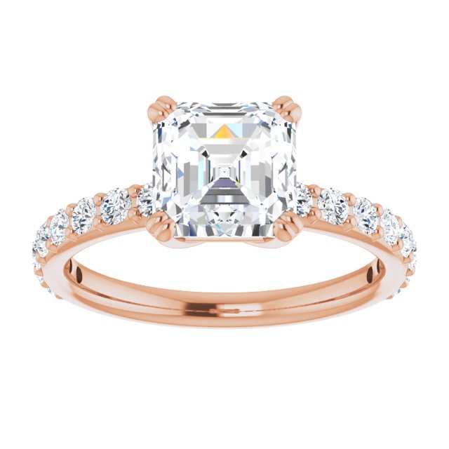 Cubic Zirconia Engagement Ring- The Chandita (Customizable Asscher Cut Design with Large Round Cut 3/4 Band Accents)