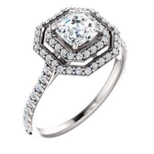 Cubic Zirconia Engagement Ring- The Alisa (Customizable Asscher Cut with Geometric Double Halo)