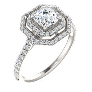 Cubic Zirconia Engagement Ring- The Alisa (Customizable Asscher Cut with Geometric Double Halo)