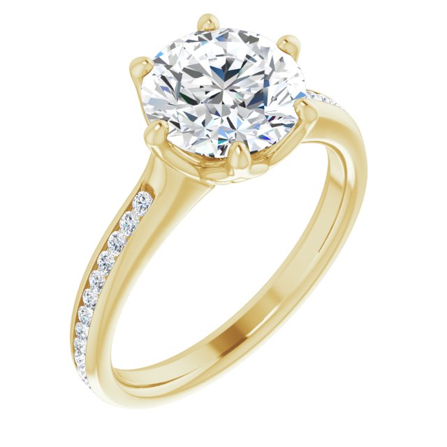 14K Yellow Gold Customizable 6-prong Round Cut Design with Round Channel Accents