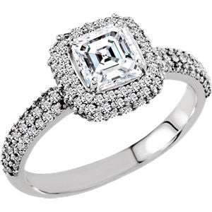 Cubic Zirconia Engagement Ring- The Kendall (1.7 Carat TCW Asscher Cut Halo with Accented Band)