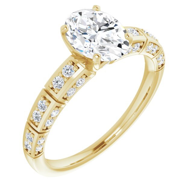 Cubic Zirconia Engagement Ring- The Anna (Customizable Oval Cut Style with Three-sided, Segmented Shared Prong Band)