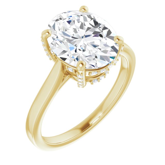 10K Yellow Gold Customizable Cathedral-Raised Oval Cut Style with Prong Accents Enhancement