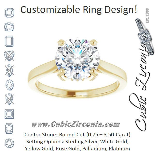 Cubic Zirconia Engagement Ring- The Aimy Jo (Customizable Cathedral-Raised Round Cut Style with Prong Accents Enhancement)