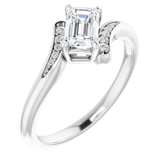 10K White Gold Customizable 11-stone Emerald/Radiant Cut Design with Bypass Channel Accents