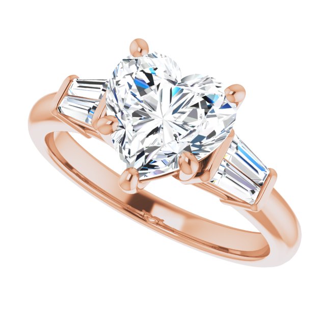 Cubic Zirconia Engagement Ring- The Chloe (Customizable 5-stone Heart Cut Style with Quad Tapered Baguettes)