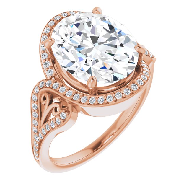10K Rose Gold Customizable Oval Cut Design with Bypass Halo and Split-Shared Prong Band