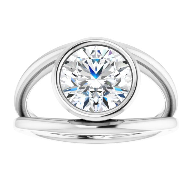 Cubic Zirconia Engagement Ring- The Philomena (Customizable Bezel-set Round Cut Style with Wide Tapered Split Band)