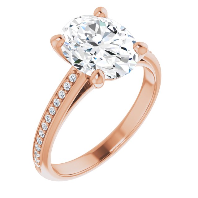 10K Rose Gold Customizable Cathedral-set Oval Cut Style with Shared Prong Band
