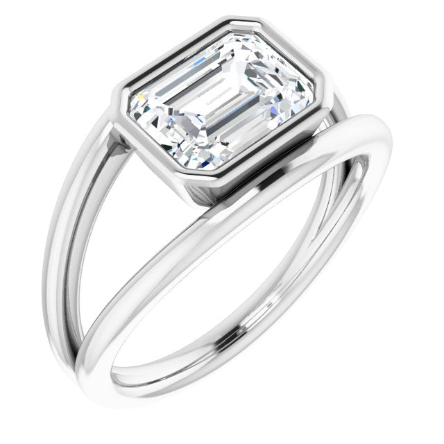 Cubic Zirconia Engagement Ring- The Philomena (Customizable Bezel-set Emerald Cut Style with Wide Tapered Split Band)