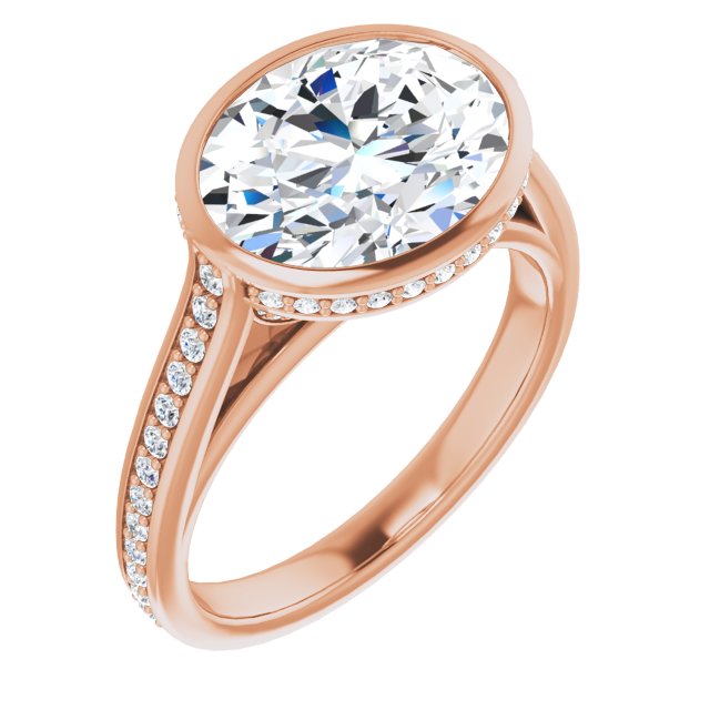 10K Rose Gold Customizable Cathedral-Bezel Oval Cut Design with Under Halo and Shared Prong Band