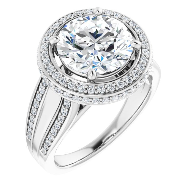 10K White Gold Customizable Halo-style Round Cut with Under-halo & Ultra-wide Band