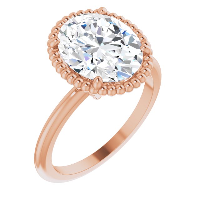 10K Rose Gold Customizable Oval Cut Solitaire with Beaded Metallic Milgrain