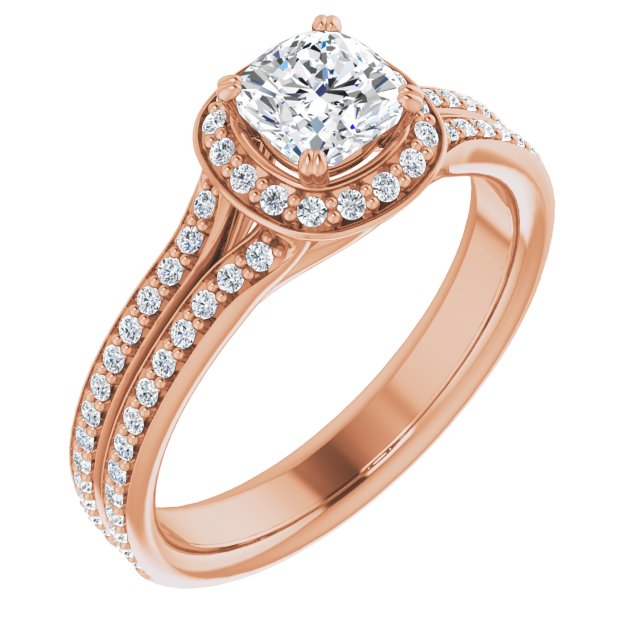 10K Rose Gold Customizable Cathedral-set Cushion Cut Style with Split-Pav? Band