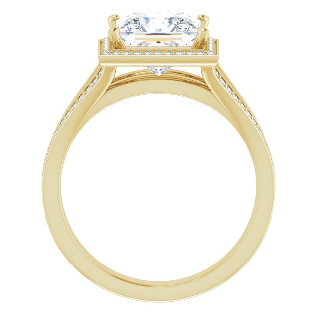 Cubic Zirconia Engagement Ring- The Carrie (Customizable Princess/Square Cut Design with Split-Band Shared Prong & Halo)