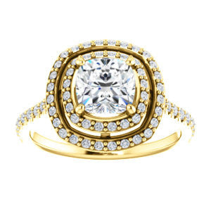 Cubic Zirconia Engagement Ring- The Alisa (Customizable Cushion Cut with Geometric Double Halo)