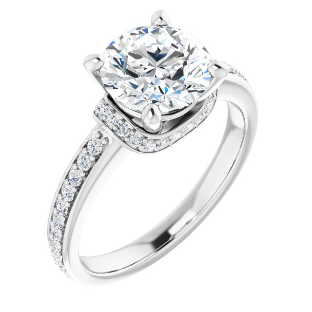 14K White Gold Customizable Round Cut Setting with Organic Under-halo & Shared Prong Band