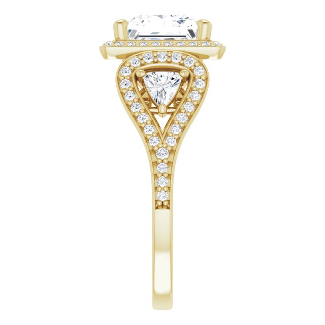Cubic Zirconia Engagement Ring- The Cordelia (Customizable Cathedral-set Princess/Square Cut Design with 2 Trillion Cut Accents, Halo and Split-Shared Prong Band)