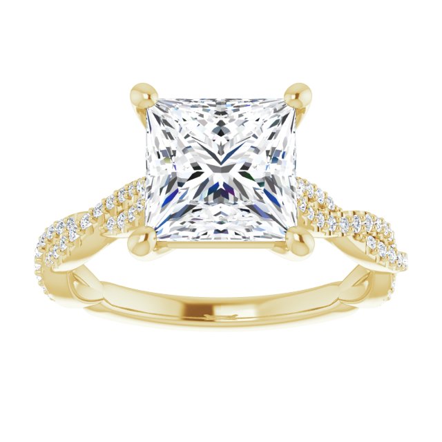 Cubic Zirconia Engagement Ring- The Alelli (Customizable Princess/Square Cut Style with Thin and Twisted Micropavé Band)