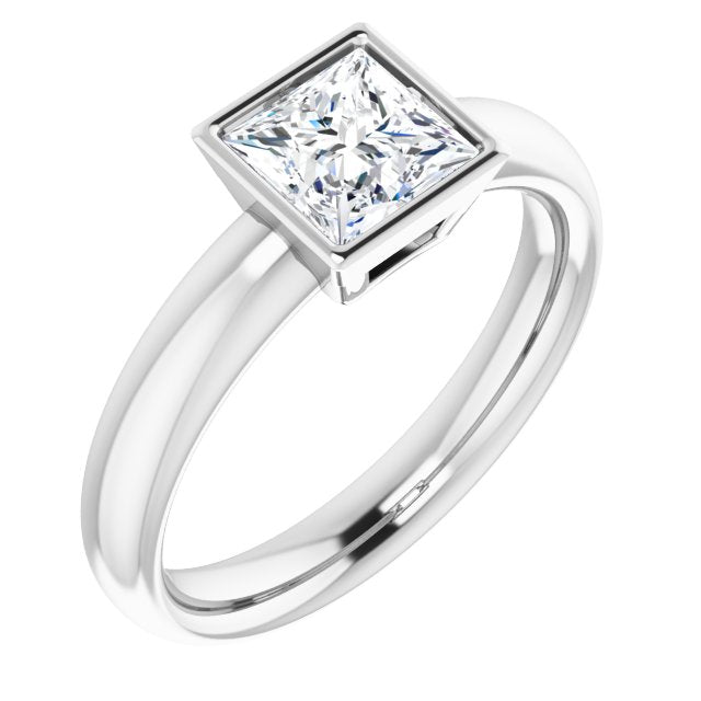 10K White Gold Customizable Bezel-set Princess/Square Cut Solitaire with Wide Band