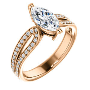 Cubic Zirconia Engagement Ring- The Monet (Customizable Marquise Cut Design with Wide Split-Pavé Band)