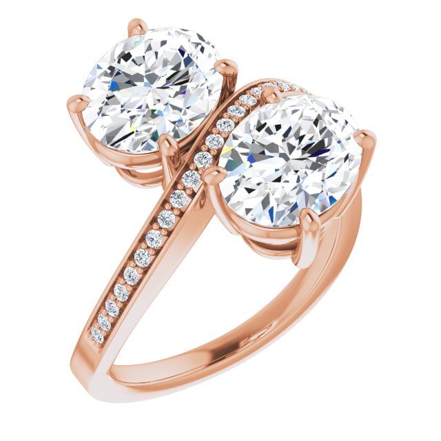 10K Rose Gold Customizable 2-stone Oval Cut Bypass Design with Thin Twisting Shared Prong Band