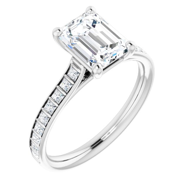 Cubic Zirconia Engagement Ring- The Gloria (Customizable Radiant Cut Style with Princess Channel Bar Setting)