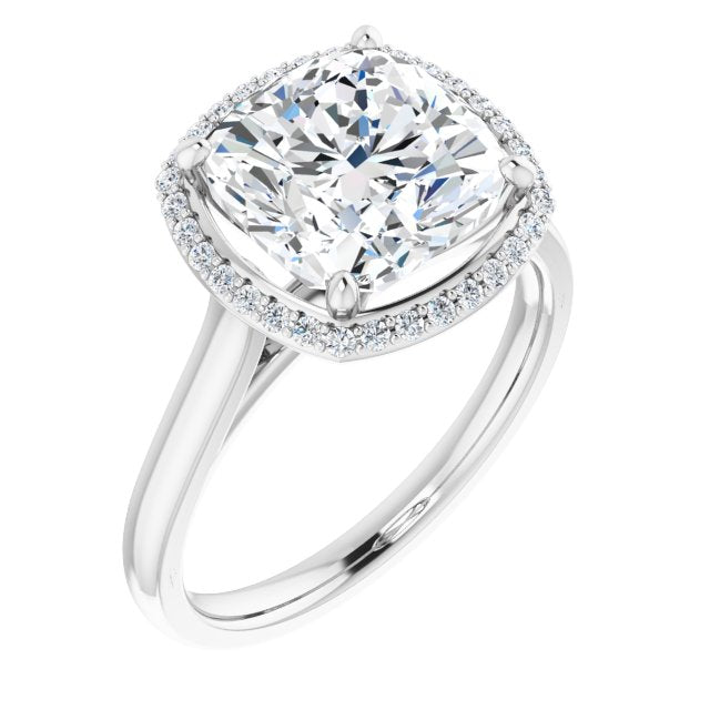 10K White Gold Customizable Halo-Styled Cathedral Cushion Cut Design