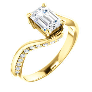 Cubic Zirconia Engagement Ring- The Nicola (Customizable Emerald Cut Style with Twisting Bypass Band featuring Inset Pavé Accents)