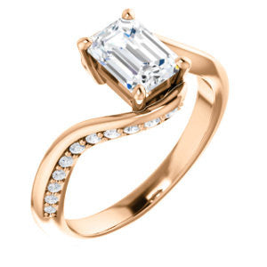 Cubic Zirconia Engagement Ring- The Nicola (Customizable Radiant Cut Style with Twisting Bypass Band featuring Inset Pavé Accents)