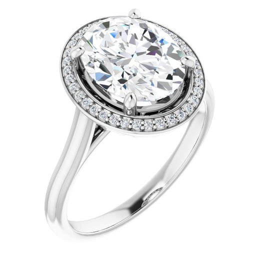 10K White Gold Customizable Cathedral-Raised Oval Cut Halo Style