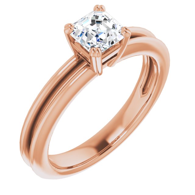 10K Rose Gold Customizable Asscher Cut Solitaire with Grooved Band