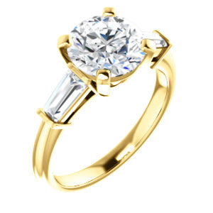 Cubic Zirconia Engagement Ring- The Monica (Customizable Round Cut Center with Dual Tapered Baguettes)