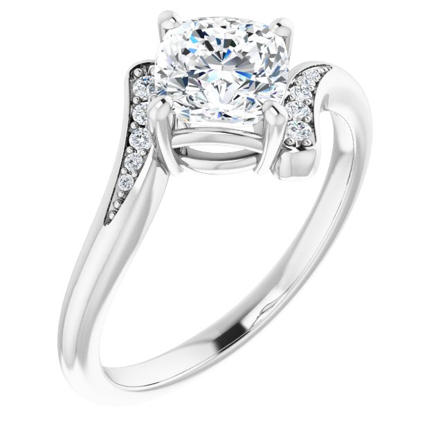 10K White Gold Customizable 11-stone Cushion Cut Design with Bypass Channel Accents