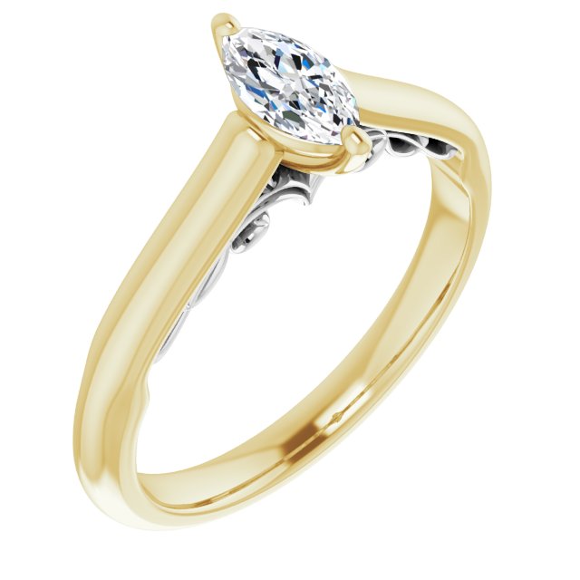 14K Yellow & White Gold Customizable Marquise Cut Cathedral Solitaire with Two-Tone Option Decorative Trellis 'Down Under'