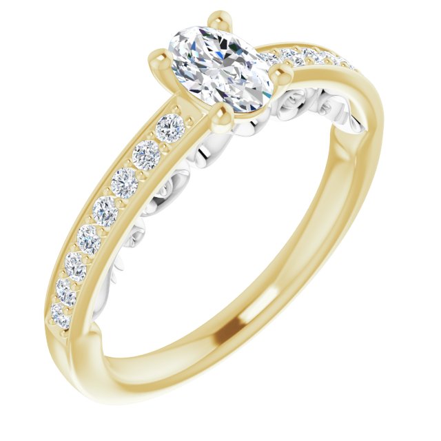 14K Yellow & White Gold Customizable Oval Cut Design featuring 3-Sided Infinity Trellis and Round-Channel Accented Band