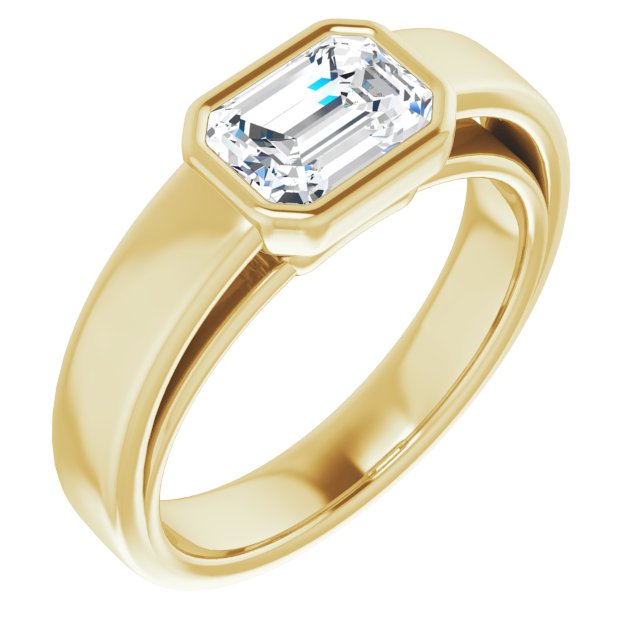 10K Yellow Gold Customizable Cathedral-Bezel Emerald/Radiant Cut Solitaire with Wide Band